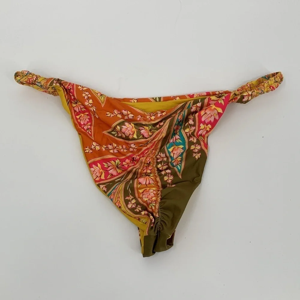 Agua Bendita Jude Lula bikini bottom swim floral orange string low rise new XL